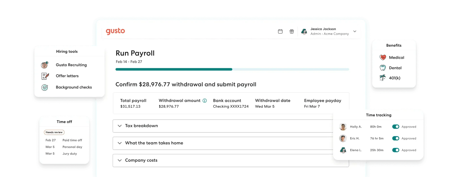 Aperçu du tableau de bord PayéSimple